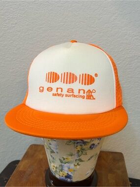 Vintage Style Hit Wear Genan Safety Surfacing Orange Mesh Trucker SnapBack Hat‎